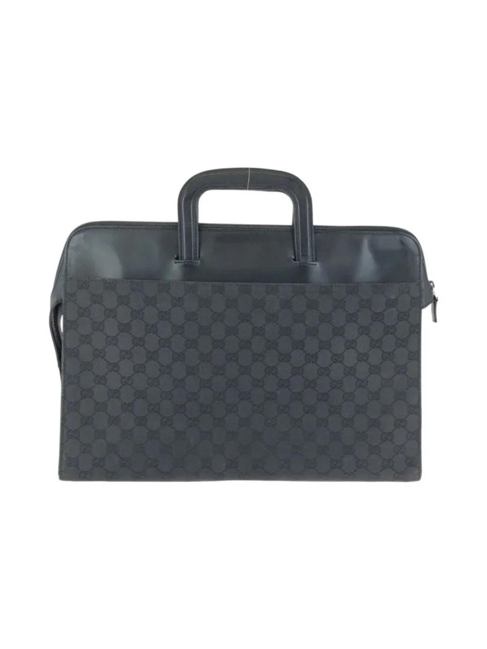 Gucci Black Silver GG Canvas Leather Business Briefcase